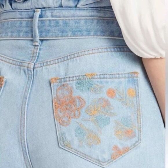 Driftwood Paperbag High Rise embroidered pocket tie waist jean shorts size 30 - Picture 5 of 7